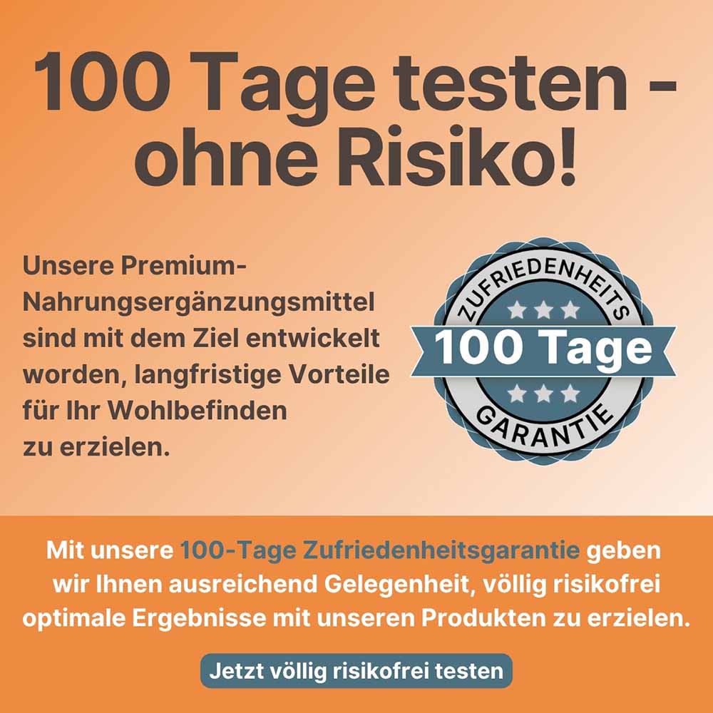 100-Tage-Zufriedenheitsgarantie von Supplera für Premium-Nahrungsergänzungsmittel. Kunden können das ionische Magnesium völlig risikofrei testen, um langfristige Vorteile für ihr Wohlbefinden zu erzielen.
