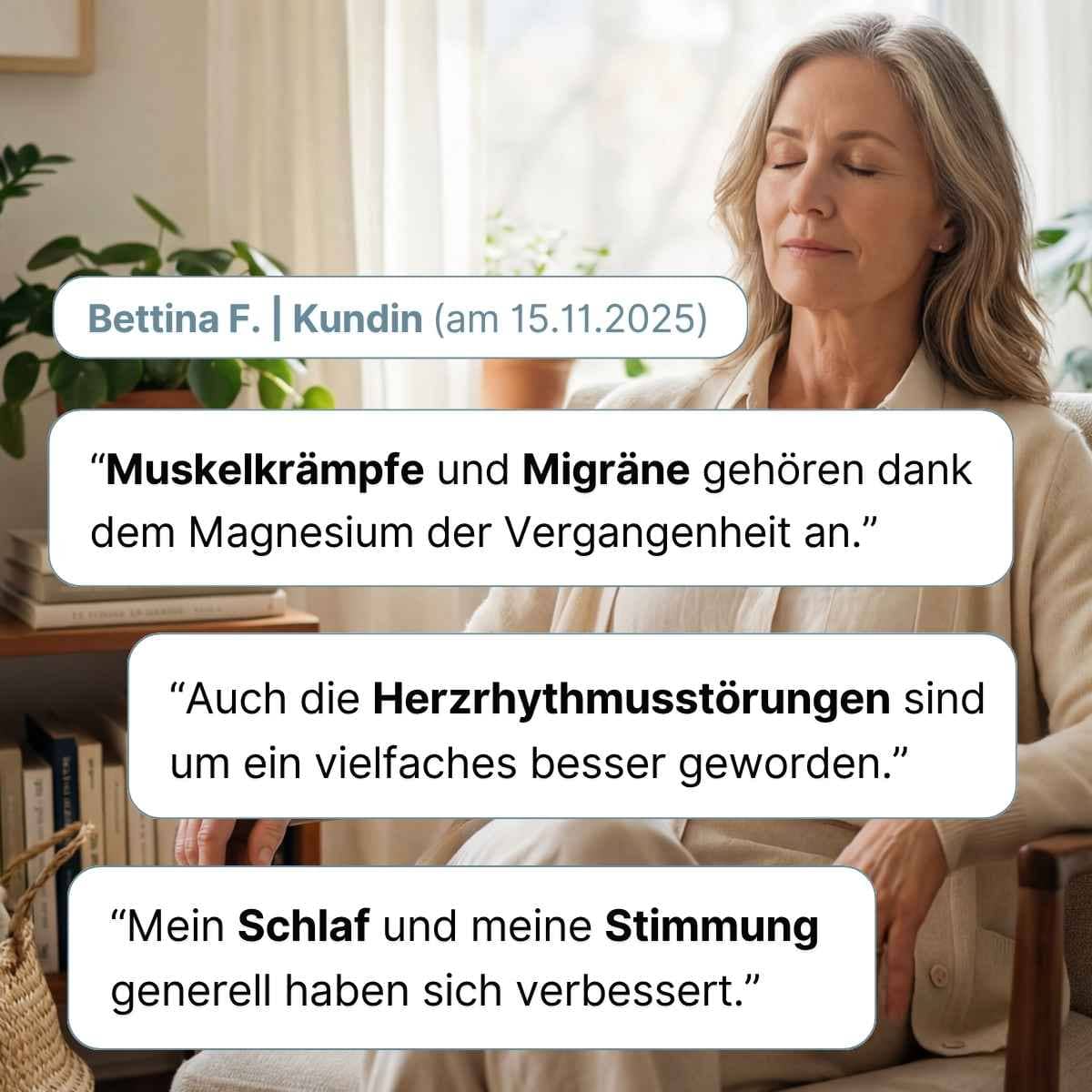 Kundenbewertung der Kundin Bettina F. zum Supplera Ionisches Magnesium.