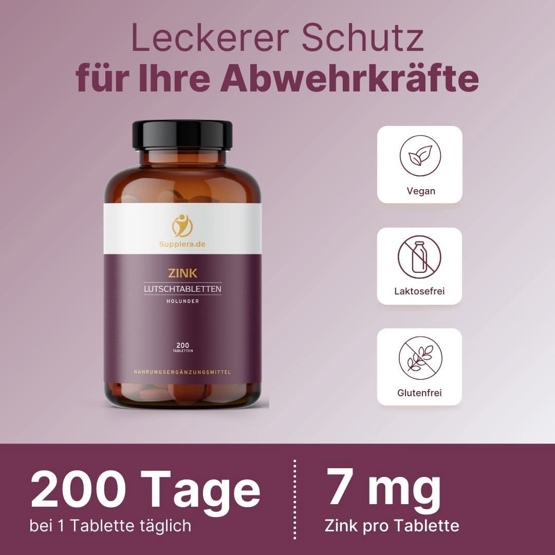 Zink Lutschtabletten Holundergeschmack, für Ihre Abwehrkräfte – vegan, laktosefrei, glutenfrei