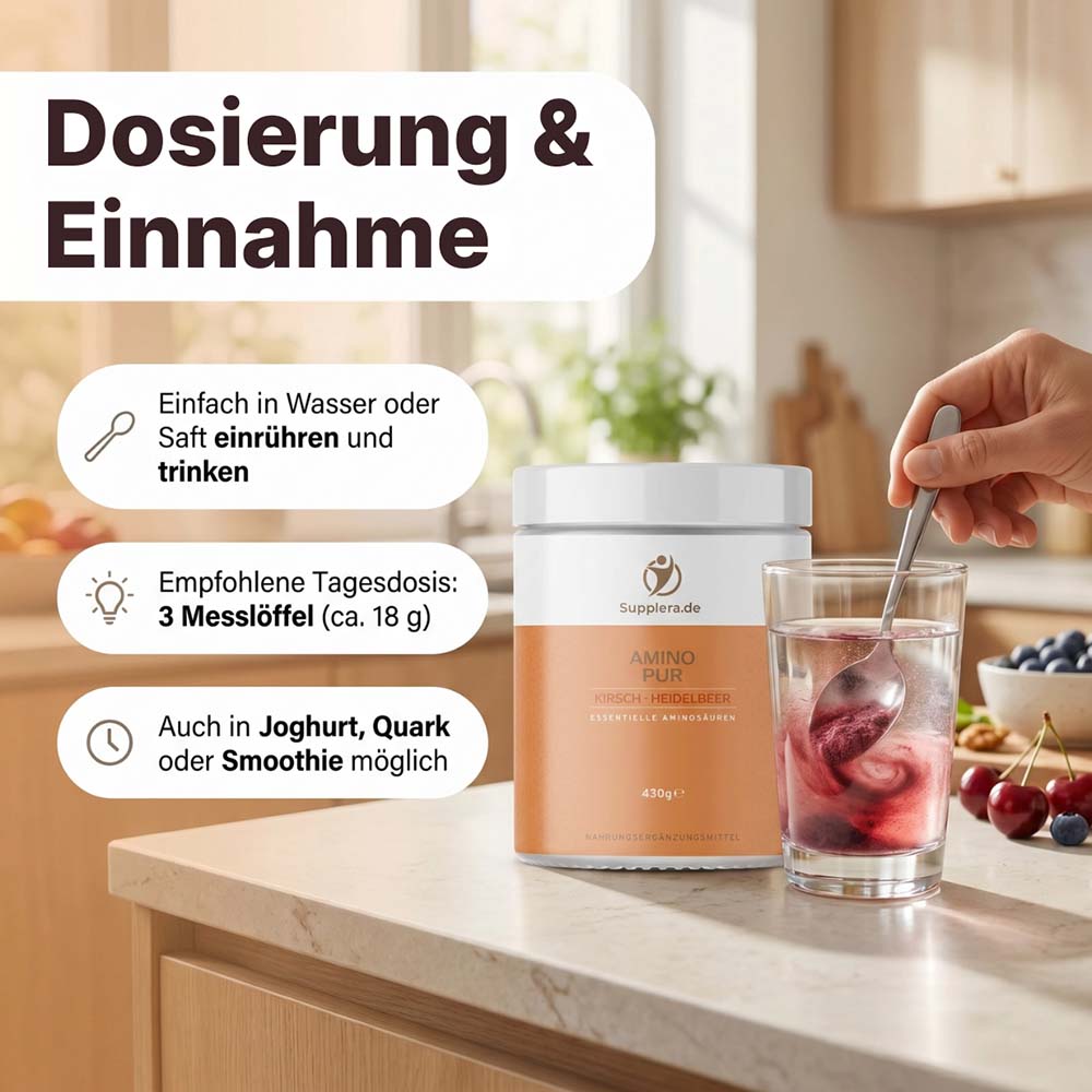 AminoPur Kirsch-Heidelbeer Supplera Dosierung und Einnahme