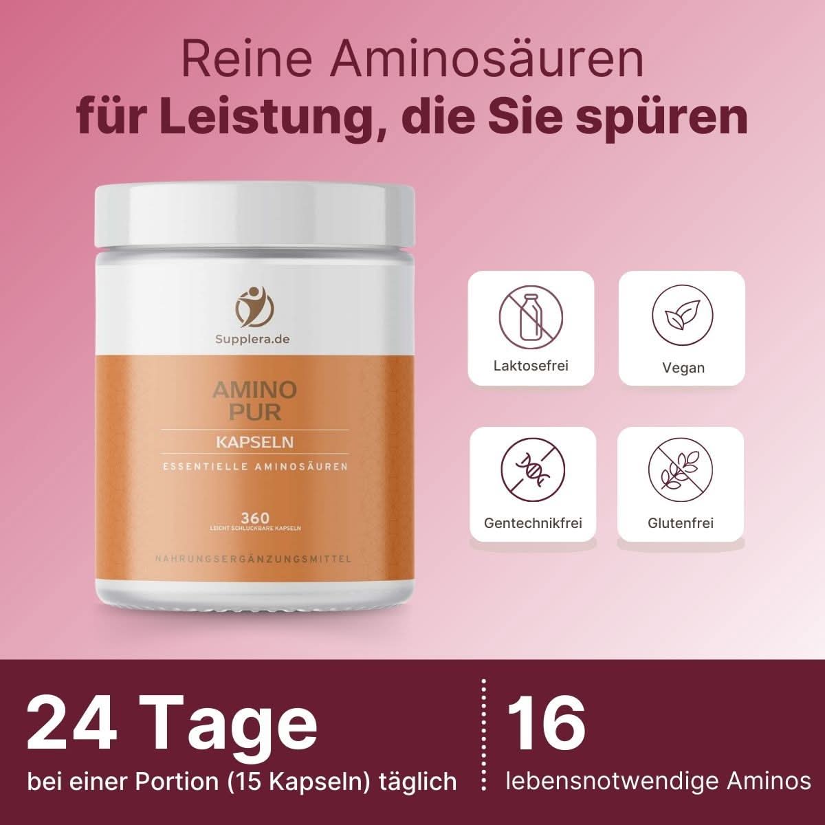 AminoPur Kapseln mit reinen Aminosäuren – laktosefrei, vegan, gentechnikfrei, glutenfrei