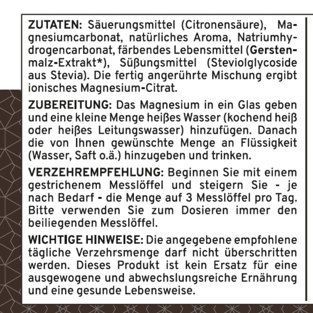Zutaten, Zutagen und Verzehrempfehlung für Supplera ionisches Magnesium mit Cola-Zitrone Geschmack