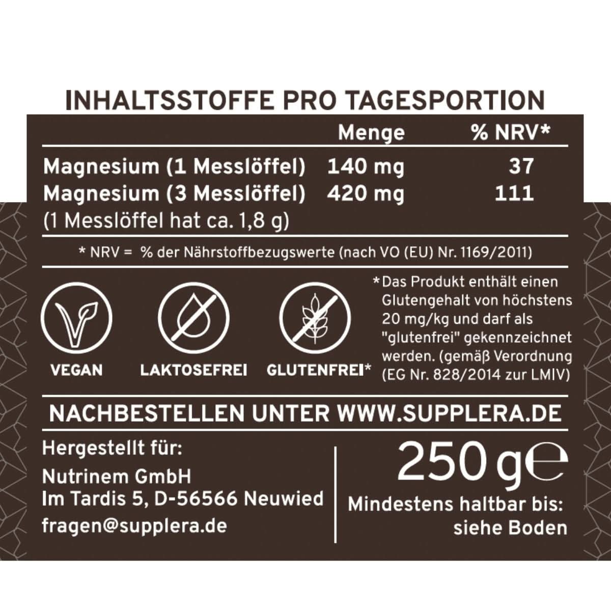 Inhaltsstoffe von Supplera ionischem Magnesium Drink zum Aktivieren, Cola-Zitrone Geschmack