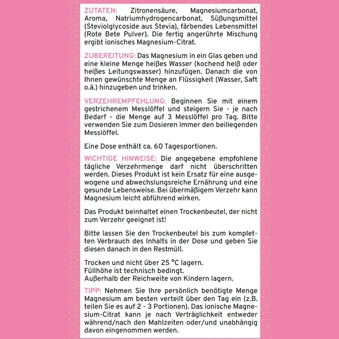 Ionisches Magnesium **Himbeer-Zitrone** 250g Dose - Supplera.de