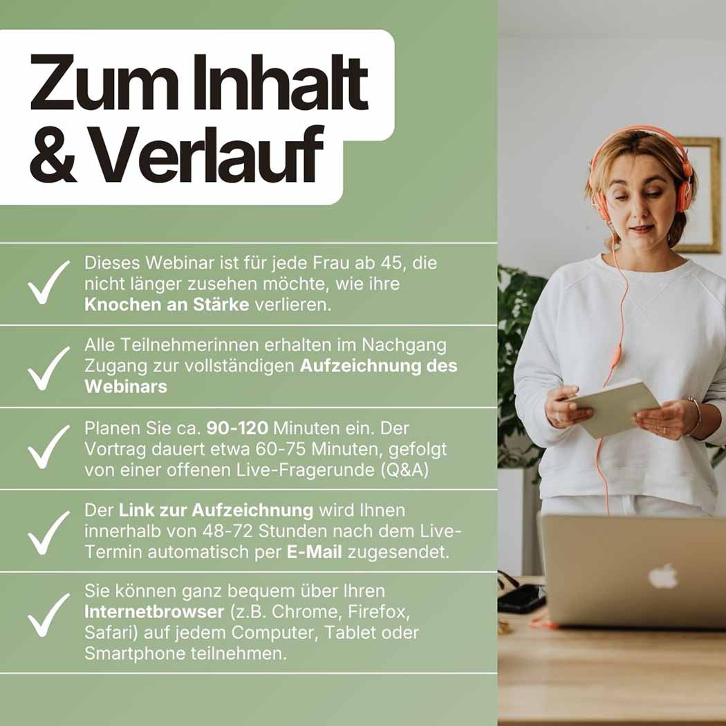Informationen zum Inhalt und Verlauf von dem Supplera Webinar mit Martina Leukert zu Starke Knochen & gesunde Gelenke bis ins hohe Lebensalter