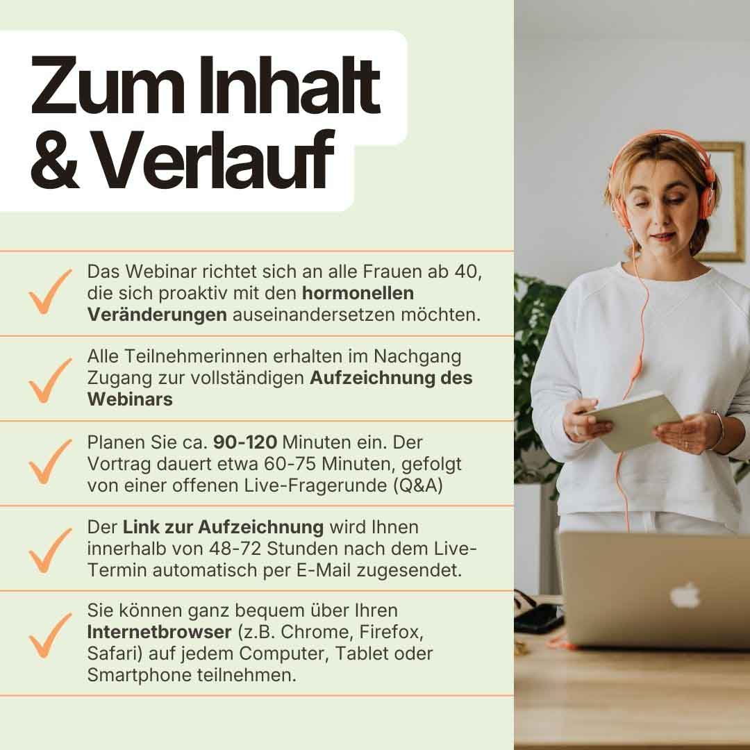 Informationen zu Inhalt und Verlauf Webinar Hormon-Balance – Natürlich durch die Wechseljahre, für Frauen ab 40