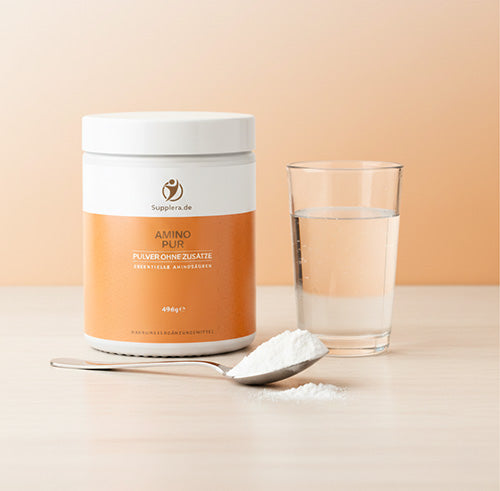 Supplera Amino Neutral Pulver mit Messlöffel und Glas