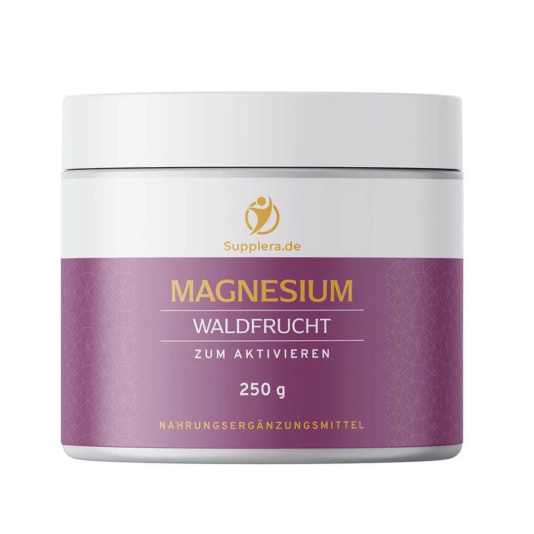 Magnesium-Dose mit Waldfrucht-Geschmack.