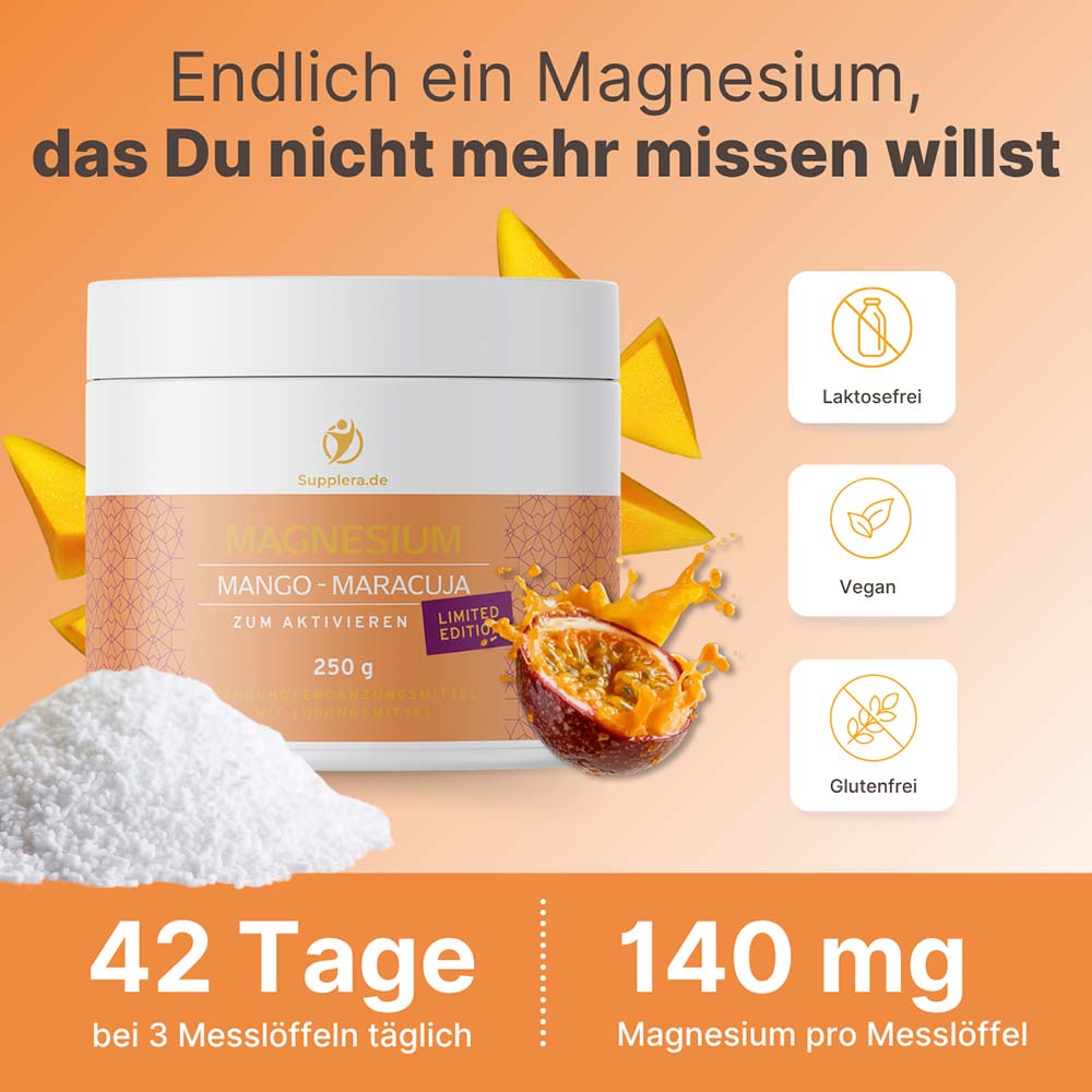 Magnesium Mango Maracuja Nährwerte und Reichweite