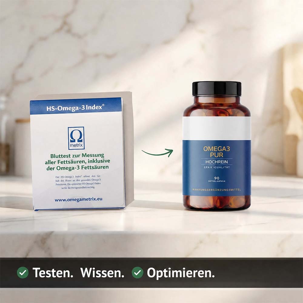 Supplera Omega-3 Index Bluttest und Omega 3 PUR Kapseln – Testen, Wissen, Optimieren – HS-Omega-3 Index messen und gezielt supplementieren