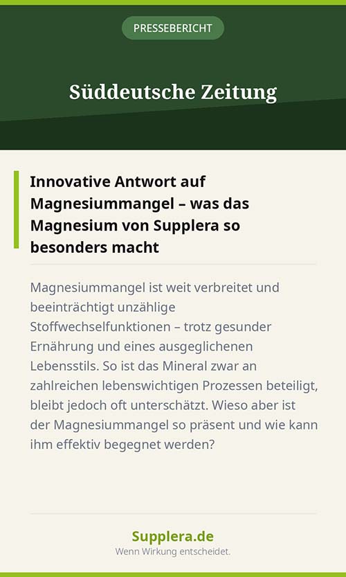 Supplera Pressebericht Magnesiummangel