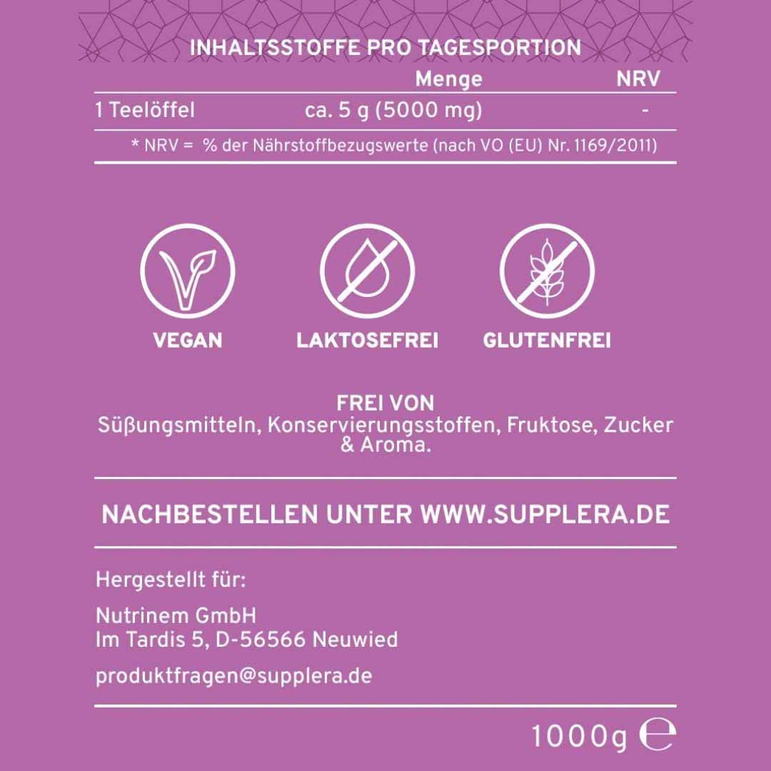 Supplera Glycin 1 kg Beutel – vegan, glutenfrei und ohne Zuckerzusatz