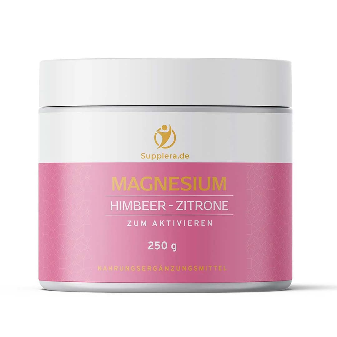 Magnesium-Dose mit Himbeer-Zitrone-Geschmack.