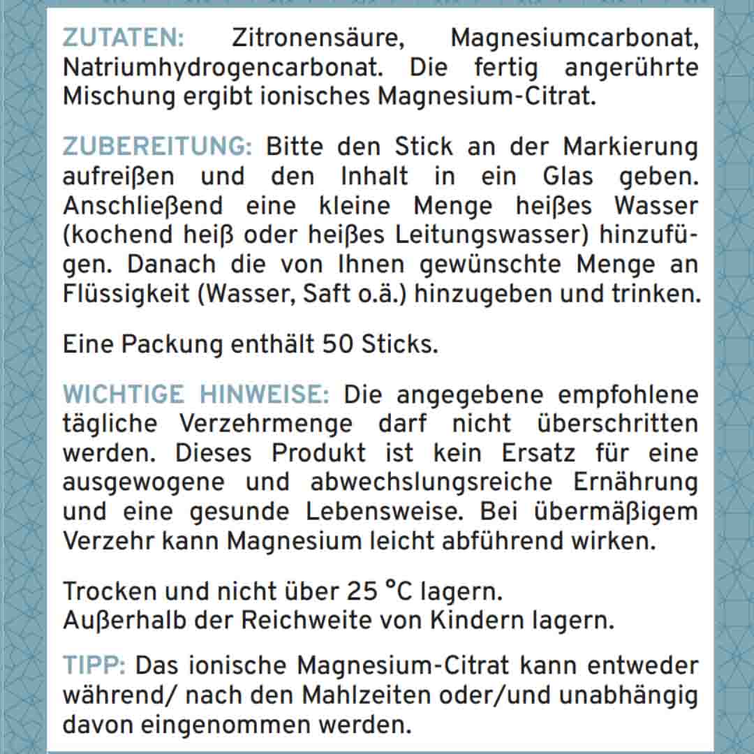 Zutatenliste und Informationen zur Zubereitung von Supplera Magnesium Sticks