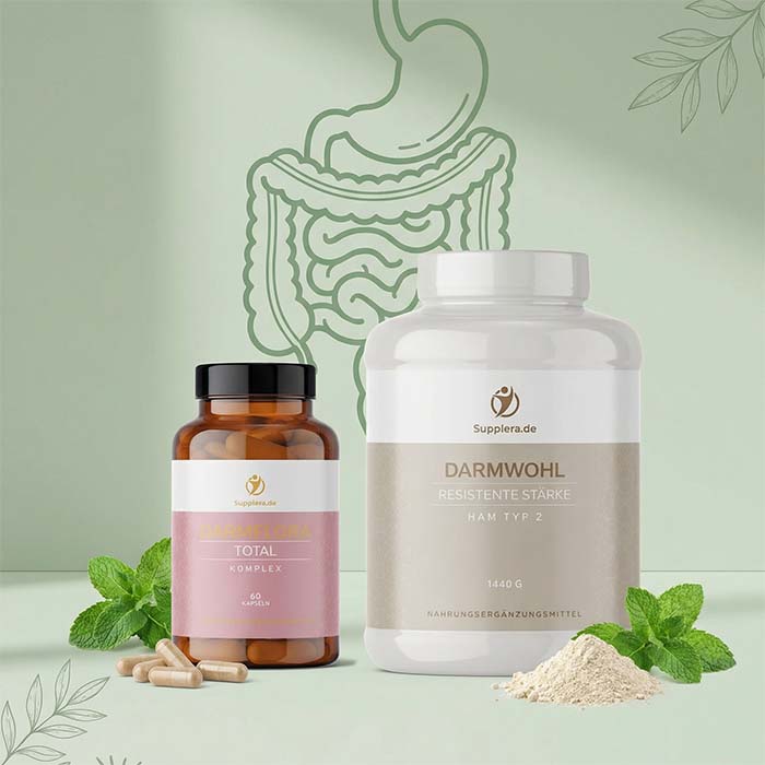 Supplera Probiotika kaufen – Darmflora TOTAL Kapseln und DARMWOHL Resistente Stärke für eine gesunde Darmflora, laborgeprüfte Nahrungsergänzungsmittel aus Deutschland