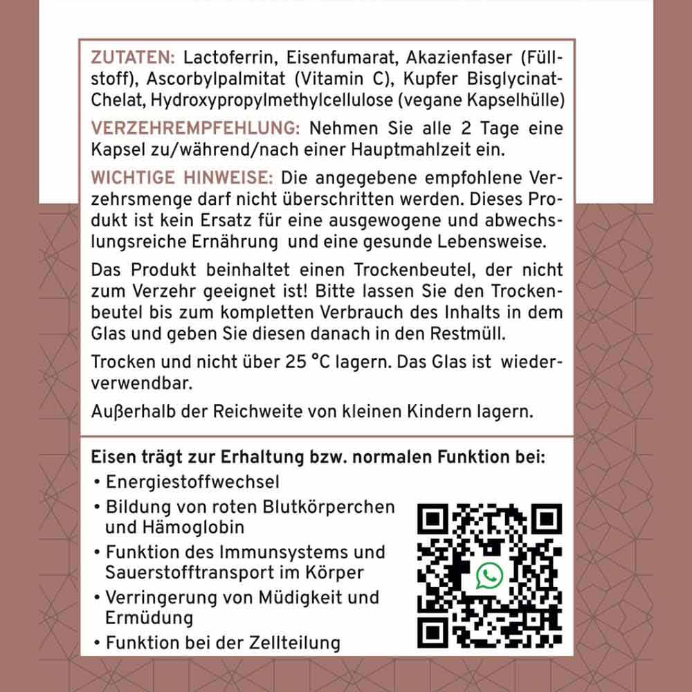 Rückseite der Supplera Eisenkapseln mit Produktinformationen und QR-Code