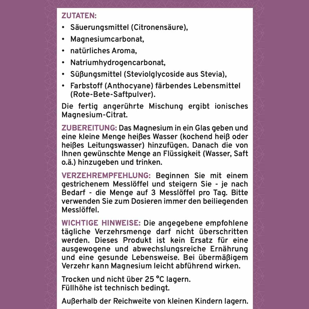Magnesium Waldfrucht Etikett Zutaten und Zubereitung
