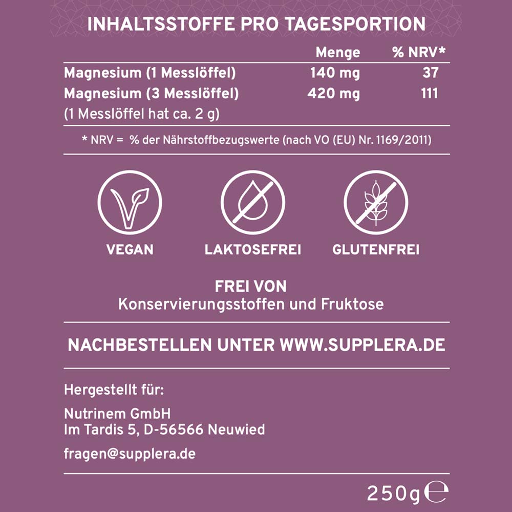 Magnesium Waldfrucht Etikett Inhaltsstoffe pro Tagesportion